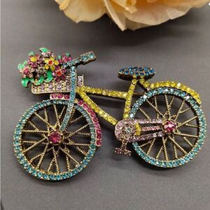 🚲 Betsey Johnson NEW multicolored sparkling crystal bicycle brooch 🚲